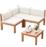 4 Pieces Outdoor Sectional Couch Patio Sectional Sofa with Acacia Wood Coffee Table, Outdoor L-Shaped Couch