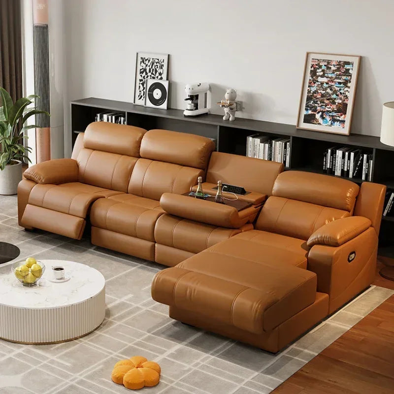 Relaxing Genuine Leather Sofa Living Room Electric Reclining Italian Sofa Lounge Luxury Divani Da Soggiorno Apartment Furniture