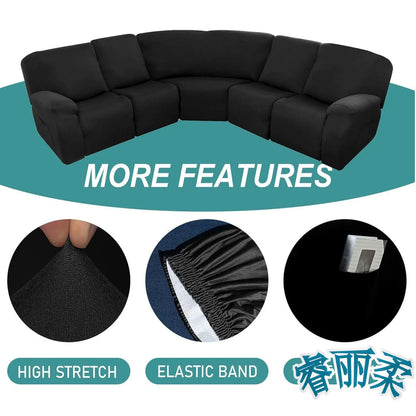 Milk Silk 7-Pieces Sectional Sofa Covers 5-Seater L Shape Recliner Sofa Cover Slipcover Washable Furniture Cover Protector