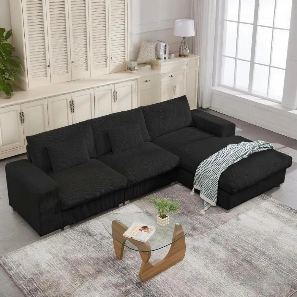 U Shaped Cloud Couch Sectionals Comfy White Sectional Couches for Living Room Modern Oversized Modular Sofas, Corduroy Large Big