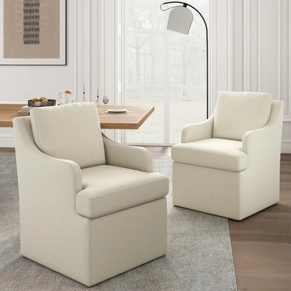 Upholstered Dining Chairs, Modern Kitchen Chairs Dinner Chairs with 4 Casters, Linen Armchair for Bedroom Reading Room Living R