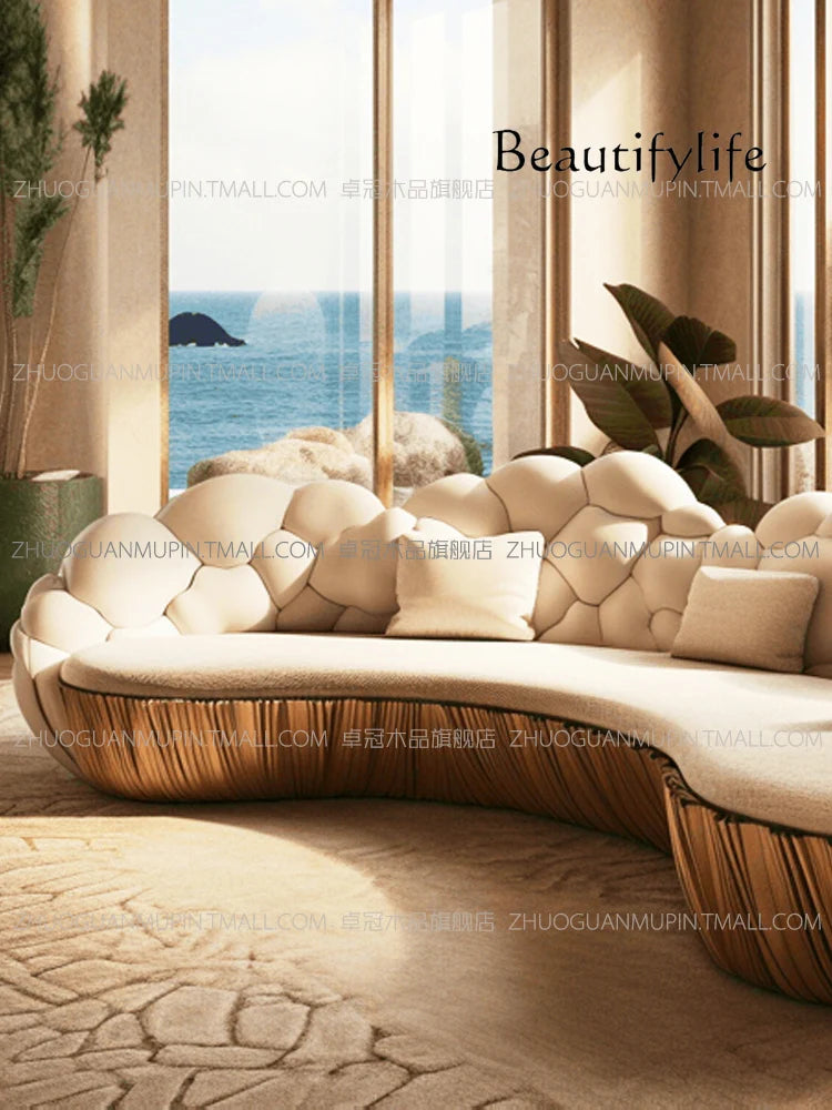 SM French Light Luxury Semi-circular Curved Villa Living Room Creative Sofa Cream Special-shaped Solid Wood