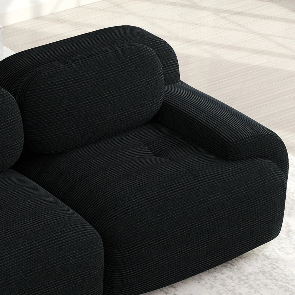 82'' Corner Sofa in Soft Cord Fabric, Modular Combined with Curved Armrests, Without Mounting, Highly Elastic Foam Upholstery