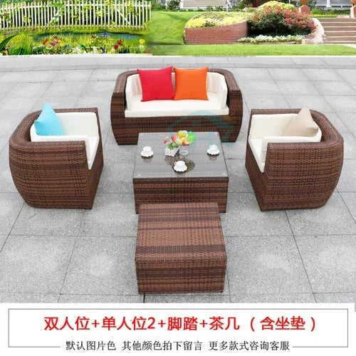 Budget-friendly Outdoor Rattan Woven Sofa, Outdoor Garden, Villa, Courtyard Balcony, Casual Corner Sofa, Coffee Table