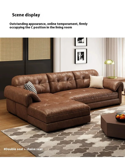 Minimalist Brown Sleep Sofa Faux Leather Designer Loveseat Lazy Sofa Couch Cloud Divano Da Soggiorno Living Room Furniture