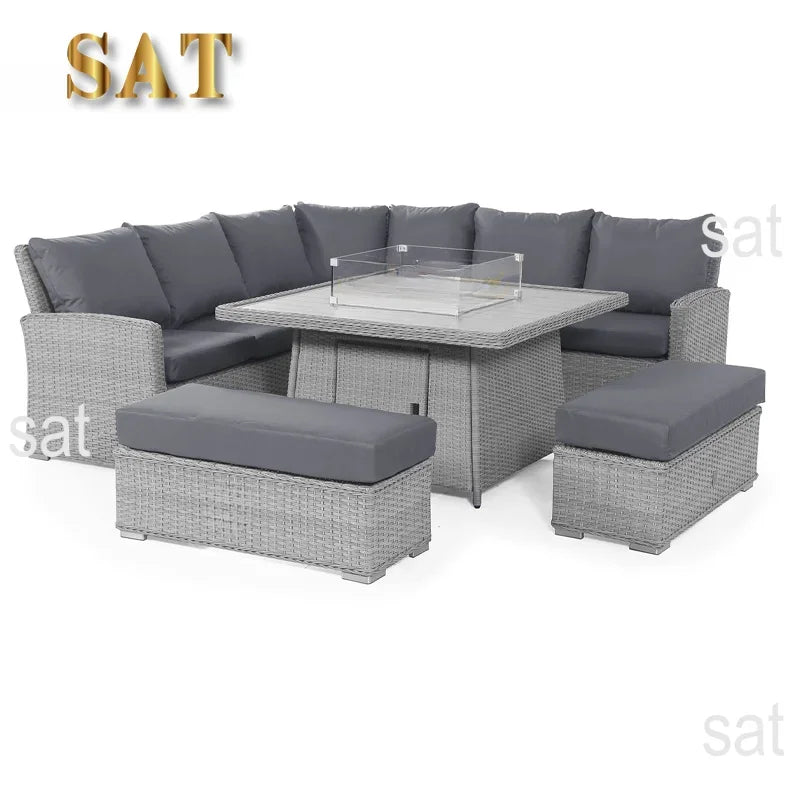 'Modern Luxury Dining Metal Aluminum Wicker Rope Sofa Garden Set With Fire Pit Outdoor Patio Furniture Set