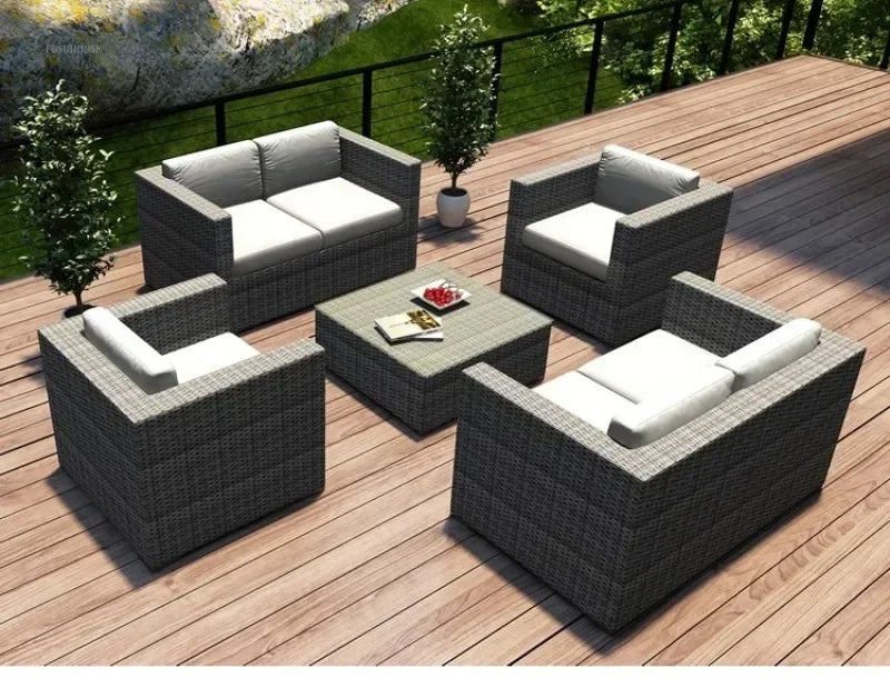 Luxury Terrace Courtyard Garden Furniture Outdoor Garden Sofa Combination Outdoor Waterproof Sun Protection Leisure Sofa Chair N