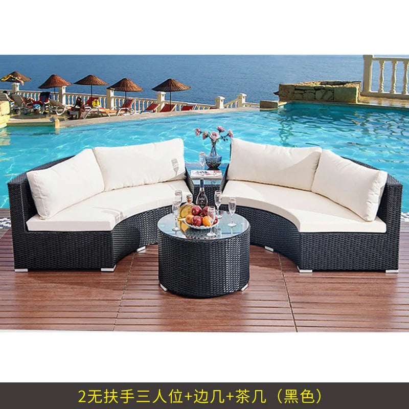 Customizable outdoor sofa villa garden courtyard circular curved rattan sofa coffee table combination outdoor leisure