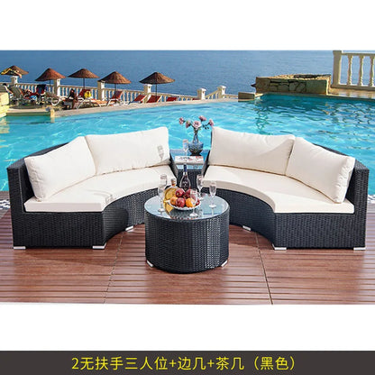 Customizable outdoor sofa villa garden courtyard circular curved rattan sofa coffee table combination outdoor leisure
