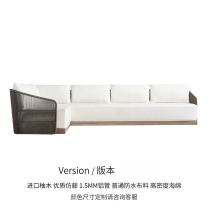 Outdoor rattan sofa courtyard preservative wood designer villa hotel  teak leisure  combination