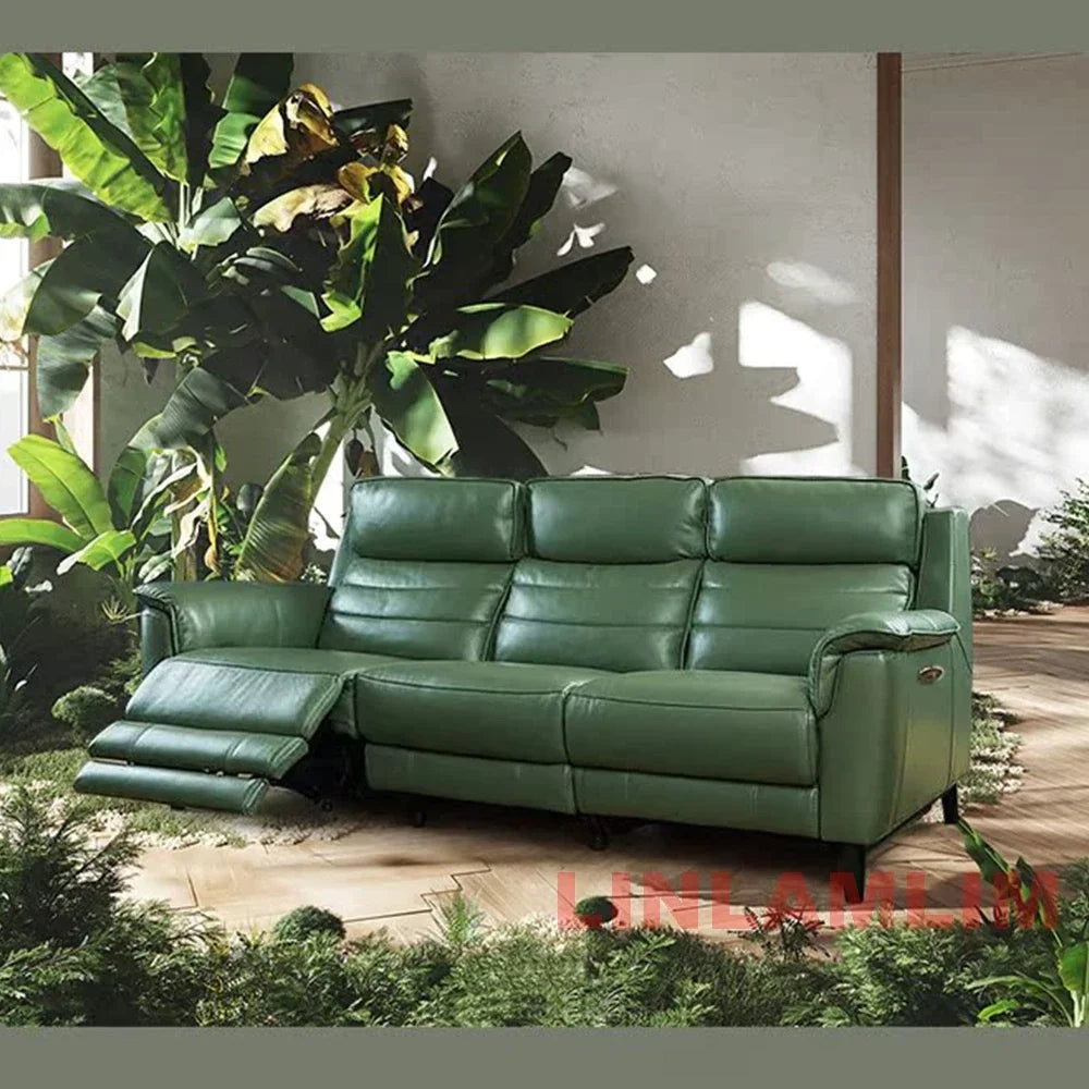 MANBAS Luxury Power Reclining Sofa - Modern Genuine Leather 3-Seater Couch with Footrests & USB, Electric Recliner Home Theater