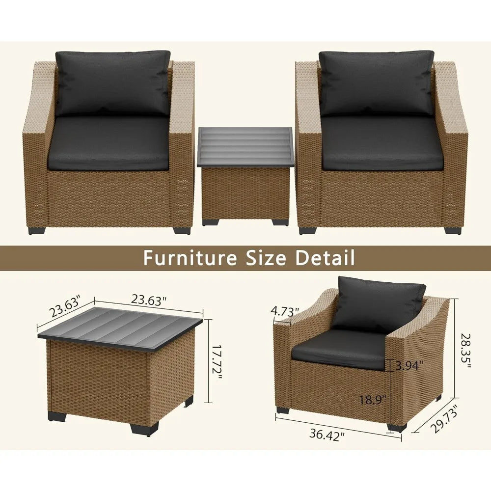 Patio Conversation Set Rattan Outdoor Sectional Furniture Sofa Set Wicker Couch with Coffee Table and Cushions for Poolside, Bac