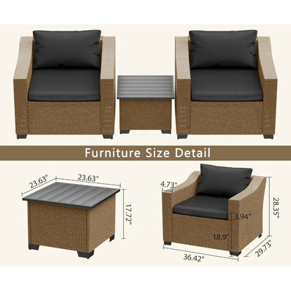 Patio Conversation Set Rattan Outdoor Sectional Furniture Sofa Set Wicker Couch with Coffee Table and Cushions for Poolside, Bac