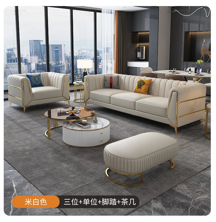 Italian-American small apartment living room three or four-person leather sofa luxury modern simple corner combination concubine