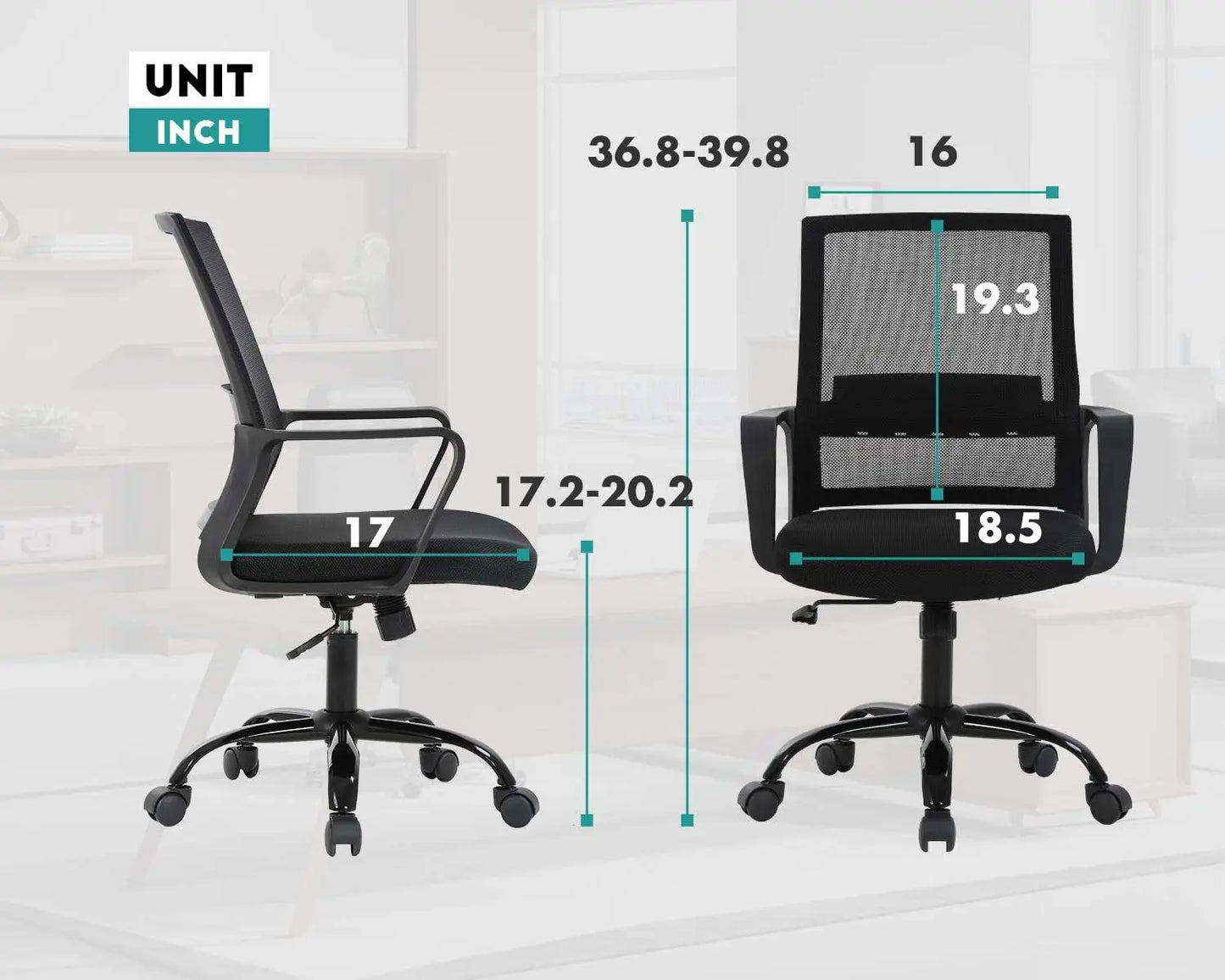 Ergonomic Office Chair with Lumbar Support, Adjustable Height, Breathable Mesh Back, and Smooth Rolling Casters