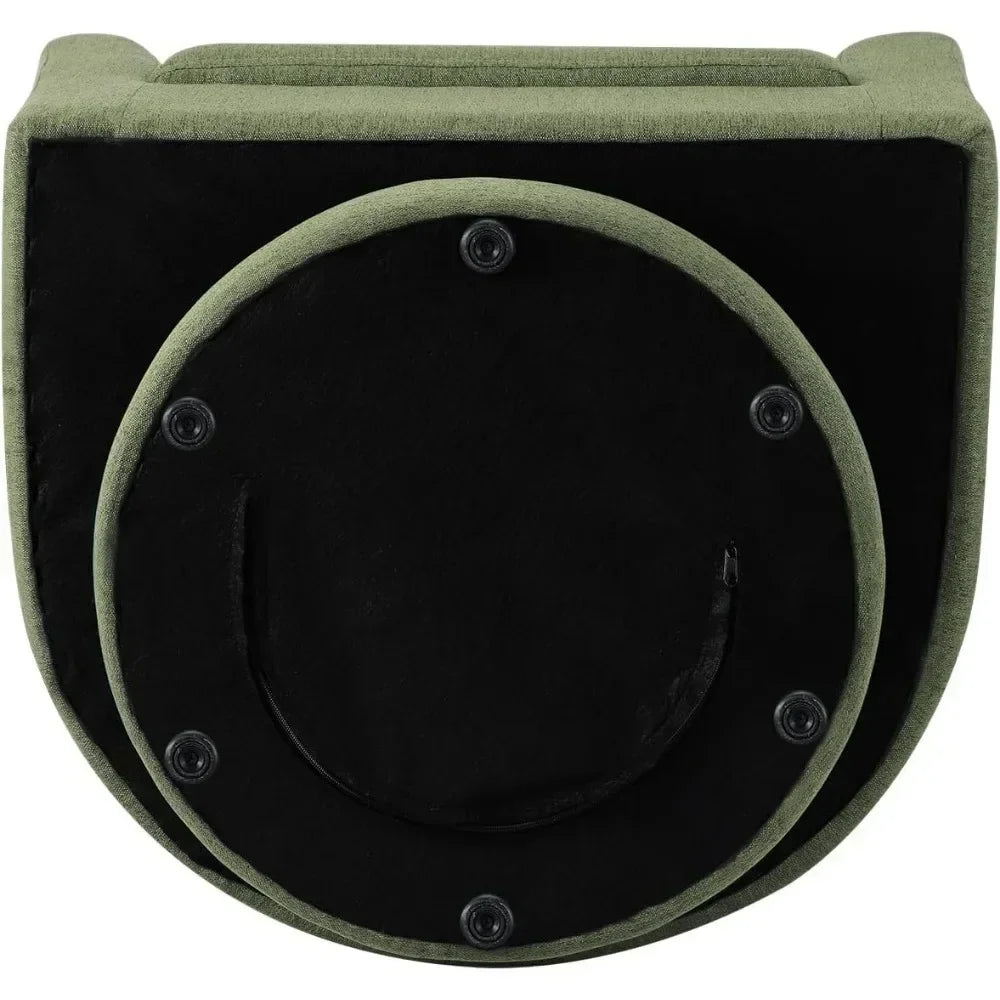 Chair Set of 2, Modern Swivel Chair with Ottoman, Comfy Armchair, Barrel Round Sofa Chair for Bedroom, Green