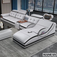 Linlamlim Luxury Genuine Leather Sectional Sofa with Adjustable Headrests, Projector, Speaker and Storage for Living Room Couch