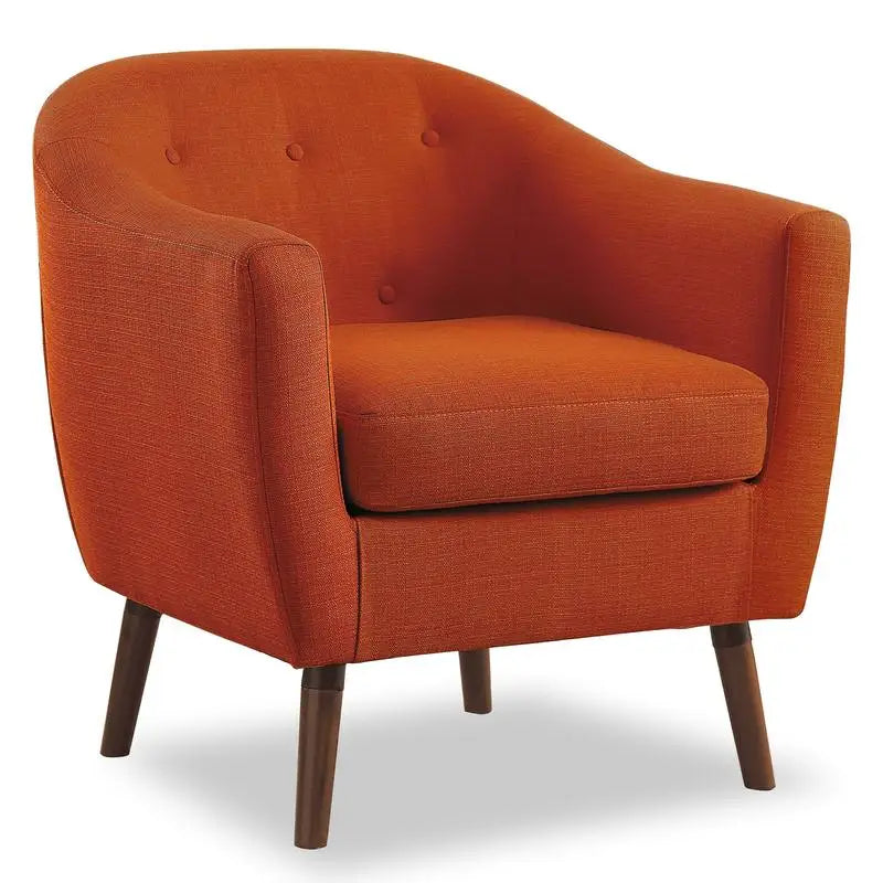 Orange Fabric Accent Chair 1pc Espresso Legs Button Tufted Solid Wood Living Room Furniture
