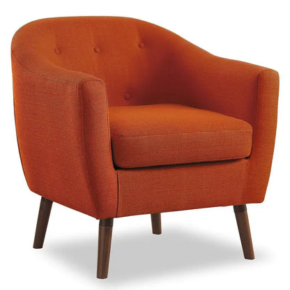 Orange Fabric Accent Chair 1pc Espresso Legs Button Tufted Solid Wood Living Room Furniture