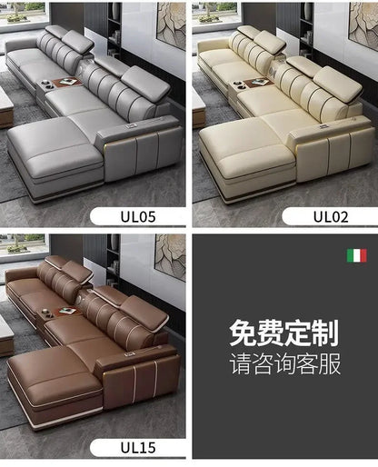 Light luxury first-layer cowhide leather sofa, living room size, straight row concubine combination household leather sofa