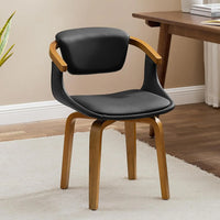 Swivel Desk Chair No Wheels, Mid Century Modern Office Chair, Faux Leather Dining Chair with Wood Legs, Accent Arm, Customized