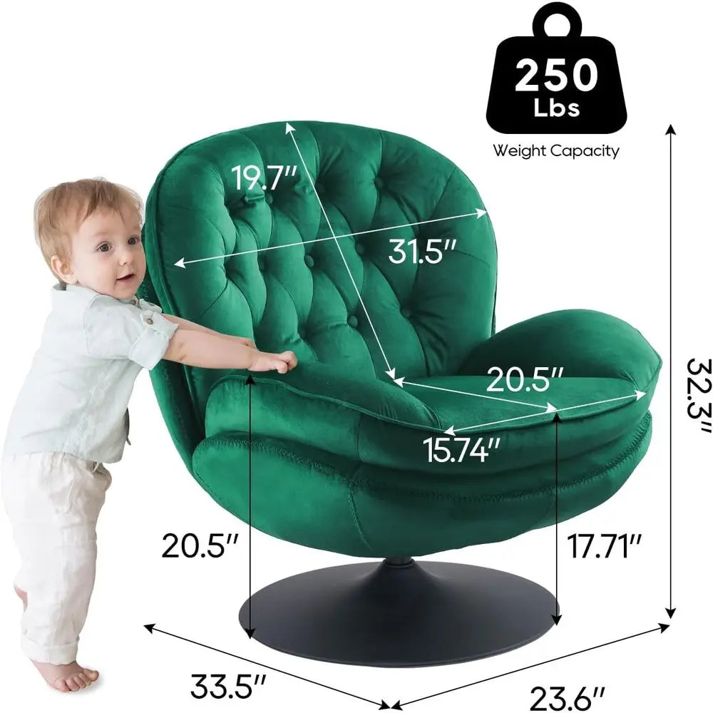 Green Velvet Swivel Chair and Ottoman Set for Living Room, Reading, TV Area, or Bedroom with 360-Degree Rotation