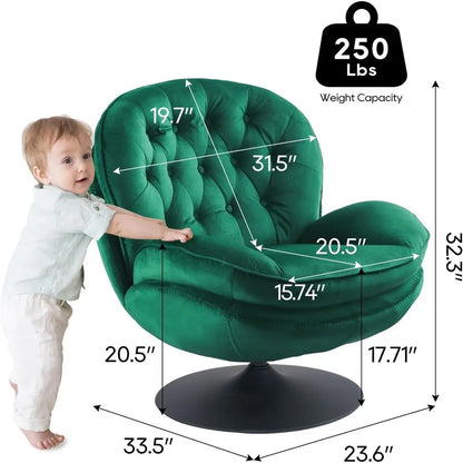 Green Velvet Swivel Chair and Ottoman Set for Living Room, Reading, TV Area, or Bedroom with 360-Degree Rotation