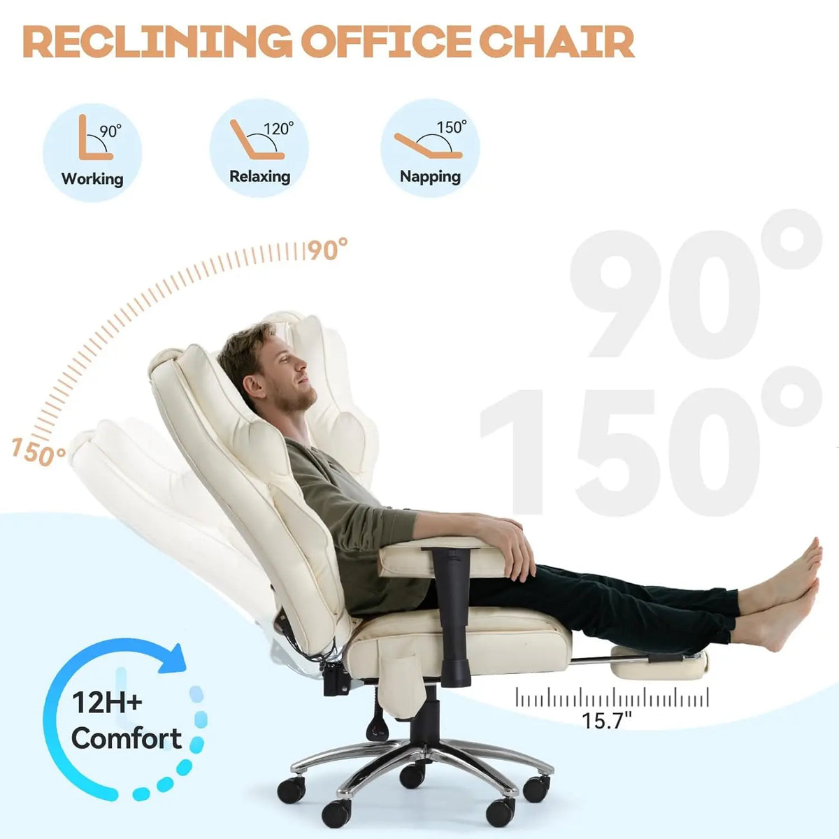 Massage Office Chair with Foot Rest, Ergonomic Executive Heated Office Chair with Reclining Backrest, Adjustable, Customized