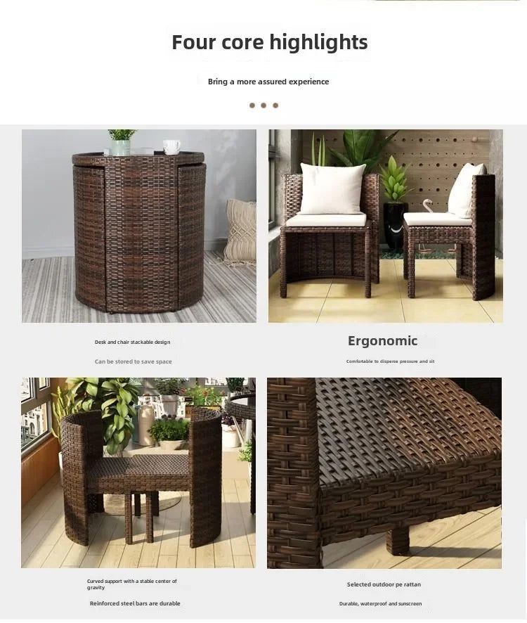 Balcony courtyard leisure table and chair combination rattan chair three piece set tea imitation rattan chair tea table