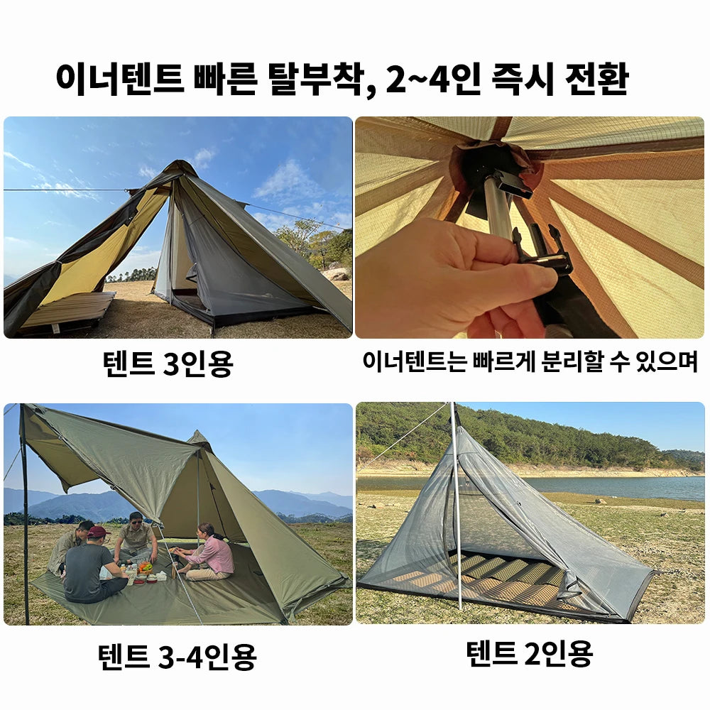 4 Season Hot Tent with Stove Jack Winter Teepee Tent Waterproof Camping Tipi Tent for 2 3 4 Person Outdoor Bushcraft Hiking