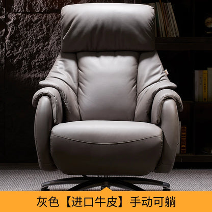 Leather Office Chair With Wheels Electric Footrest Furniture Solid Wood Frame Computer Armchair 7-Point Vibrating Gamer Bedroom