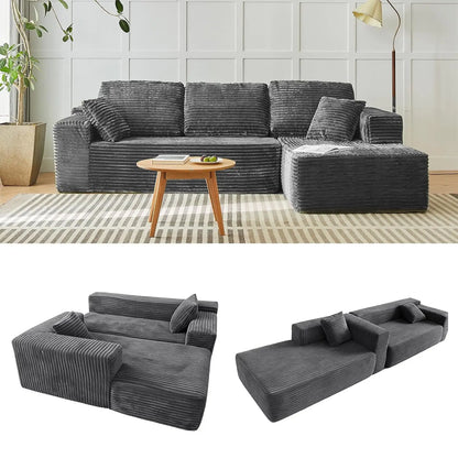 118" Compressed Sofa for Living Room L Shaped Boneless Couch, Modular Sectional Sofa, Sofa Bed Memory Foam Couches with Chaise