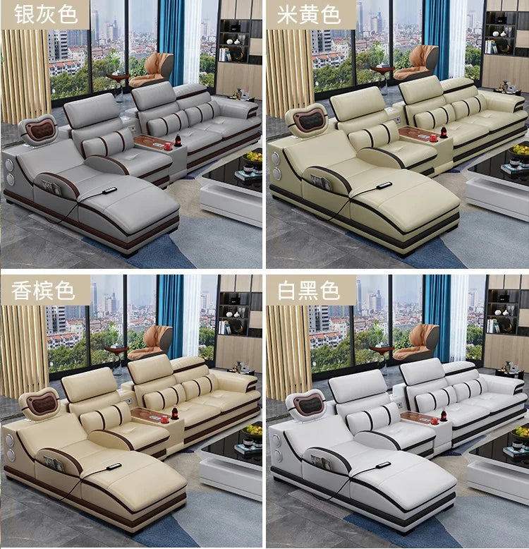 New Fashion L Shape Smart Massage Couch Living Room Furniture Leather Sofas