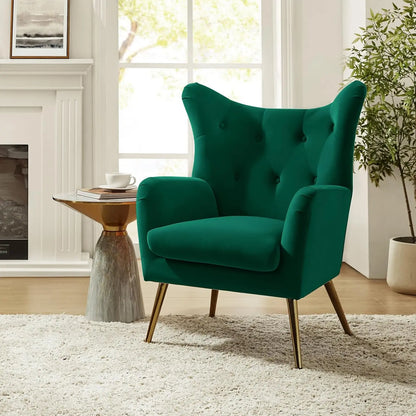 Velvet Accent Chair, Modern Wingback Arm Chair with Metal Gold Legs, Velvet Tufted Upholstered for Living Room, Customized
