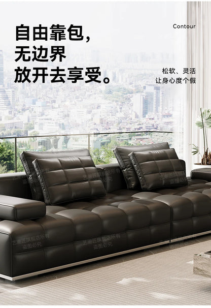 Lawrence leather sofa full green leather living room 2025 new minimalist straight row