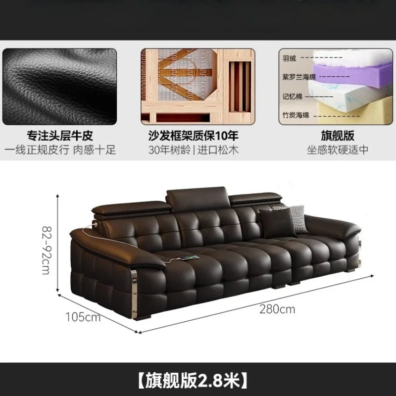 Modern Luxury Sofa Head Layer Leather Living Room Sofas Three Seat Couch Armchair Straight Row Chaise Lounges Home Furniture