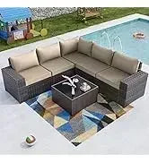 YND6-WQQkulavik 6PCs outdoor furniture set PE Wicker rattan sectional sofa patio conversation sets. navy blue