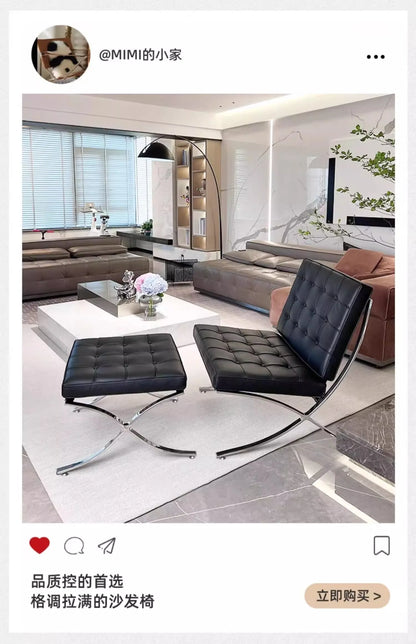 Comfortable Ergonomic Living Room Chair with Genuine Leather Backrest for Study, Cafe, and Gaming Use