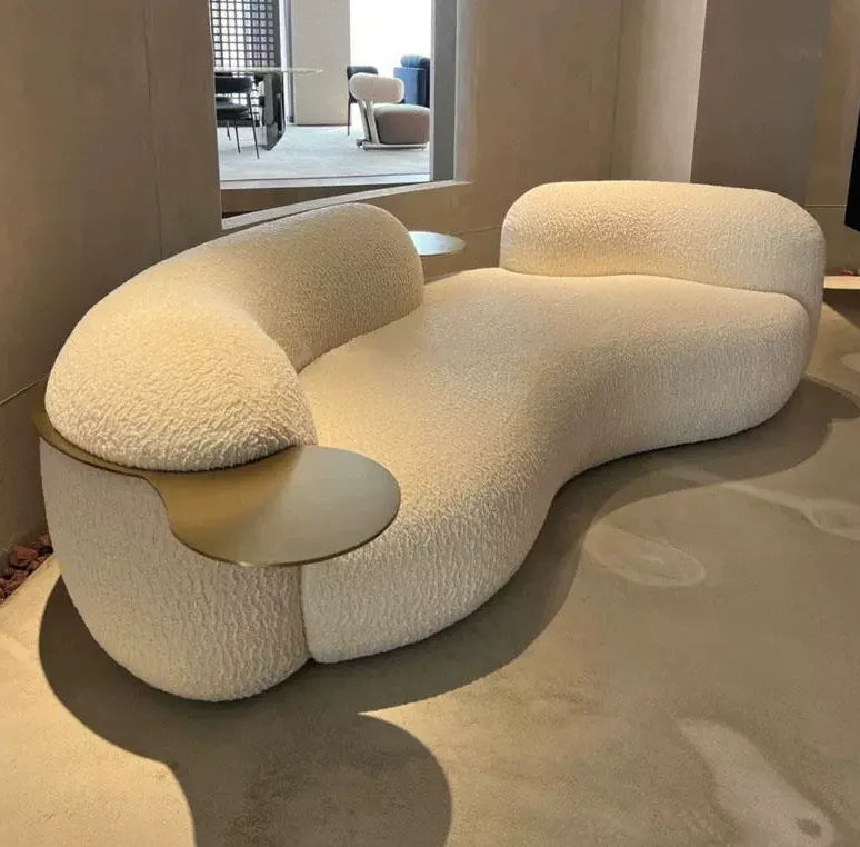 Nordic light luxury sofa creative curved sofa cream sand hair