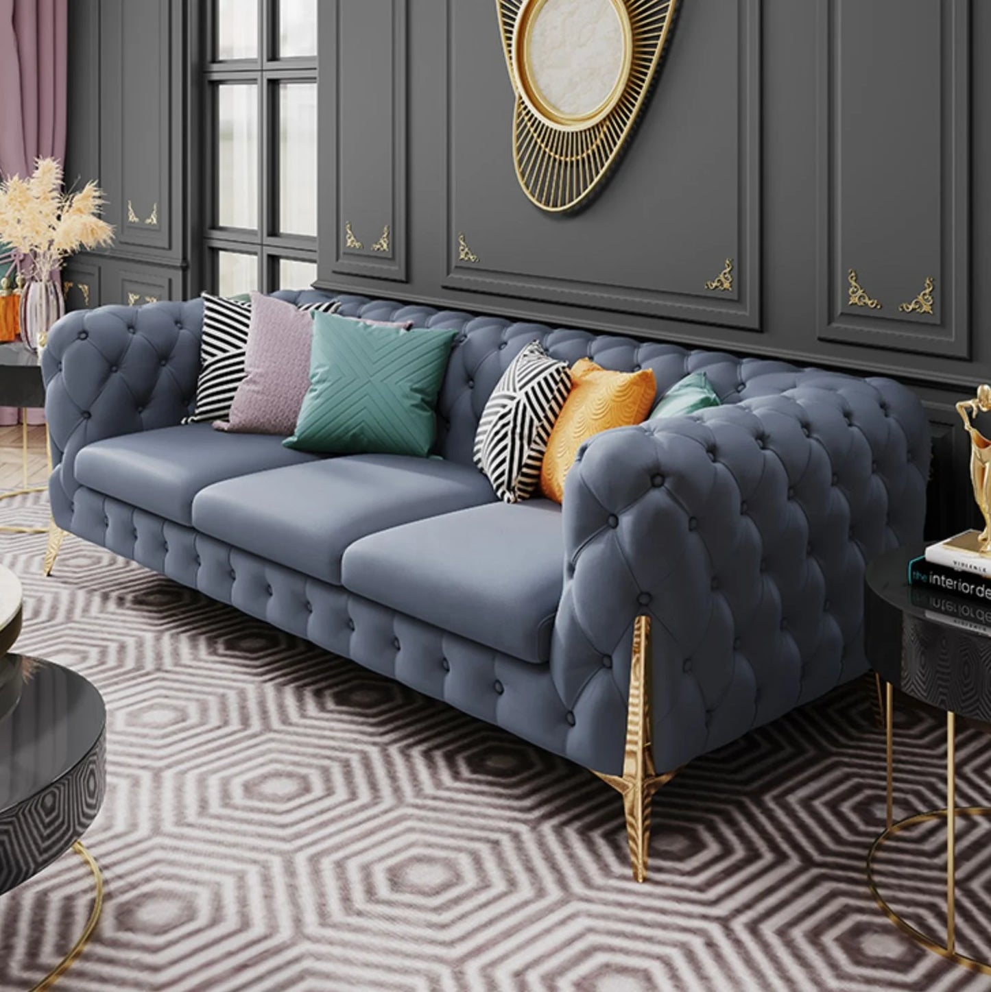 leather sofa setLight luxury sofa combination high-end living room furniture  Italian stainless steel modern art
