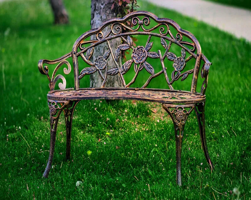 Low MOQ Hot-selling Park Bench Metal Charis Outdoor Furniture Garden Bench With Rose