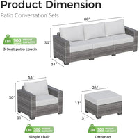 5 Piece Patio Furniture Set with Cushions, Outdoor Rattan Sectional Sofa Conversation Set with Washable Covers, Garden & Poolsid