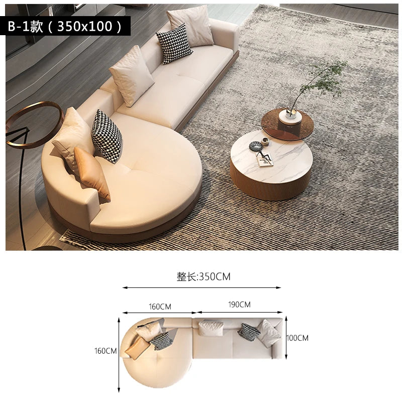 Leather combination, sofa, large flat-floor villa sofa, concubine arc high-end sofa