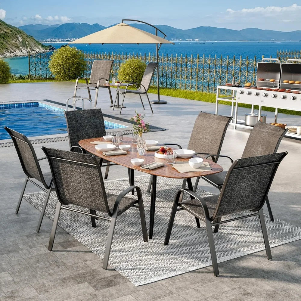 Patio Chairs Set of 6, Outdoor Lightweight Stackable Dining Chairs w/All-Weather Textilene Fabric & Metal Frame, 350LBS Capacit