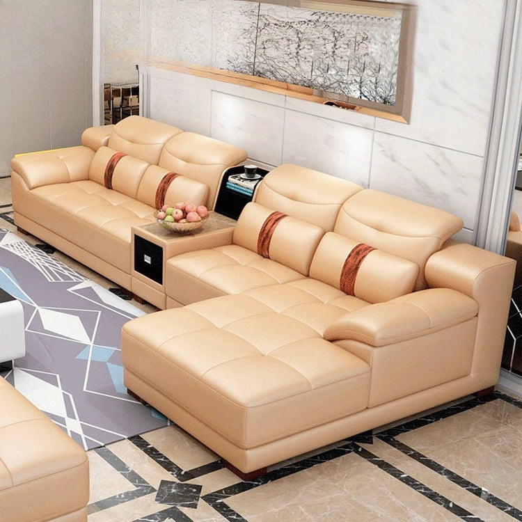 Leather sofa modern simple living room combination first layer cowhide size apartment corner