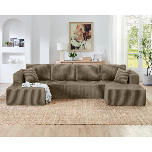 Modern Minimalist U Shape Modular Sofa - Corduroy Sectional Couch, Compressed Cushion, Sleeper for Living Room