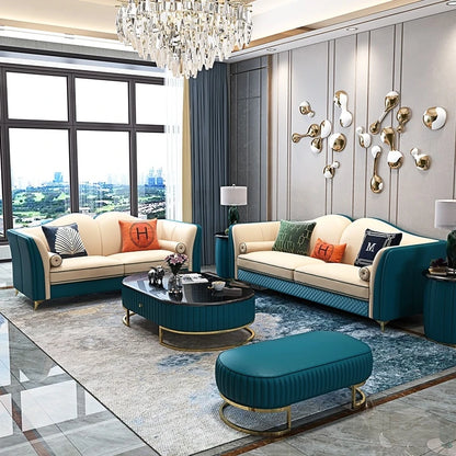 Canapé en cuir nordique de luxe léger, italien, moderne, haut de gamme, pour salon, appartement, combinaison créative en cuir pour trois personnes