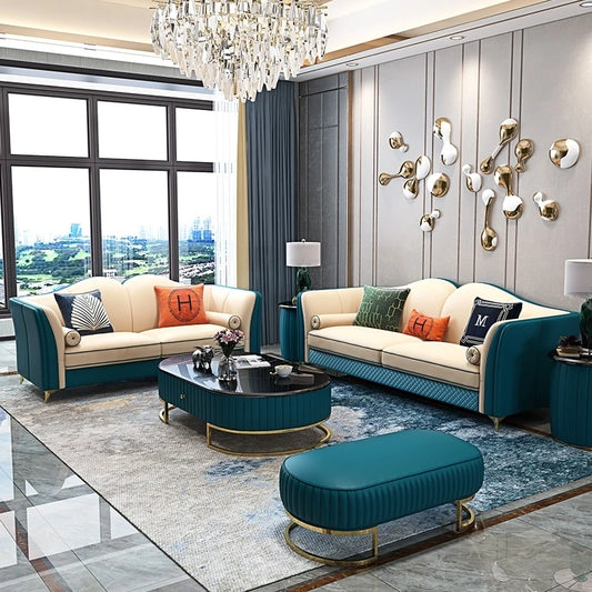 Canapé en cuir nordique de luxe léger, italien, moderne, haut de gamme, pour salon, appartement, combinaison créative en cuir pour trois personnes