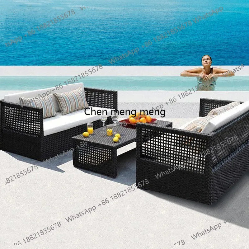 Outdoor rattan sofa combination waterproof and sunscreen outdoor courtyard balcony rattan chair