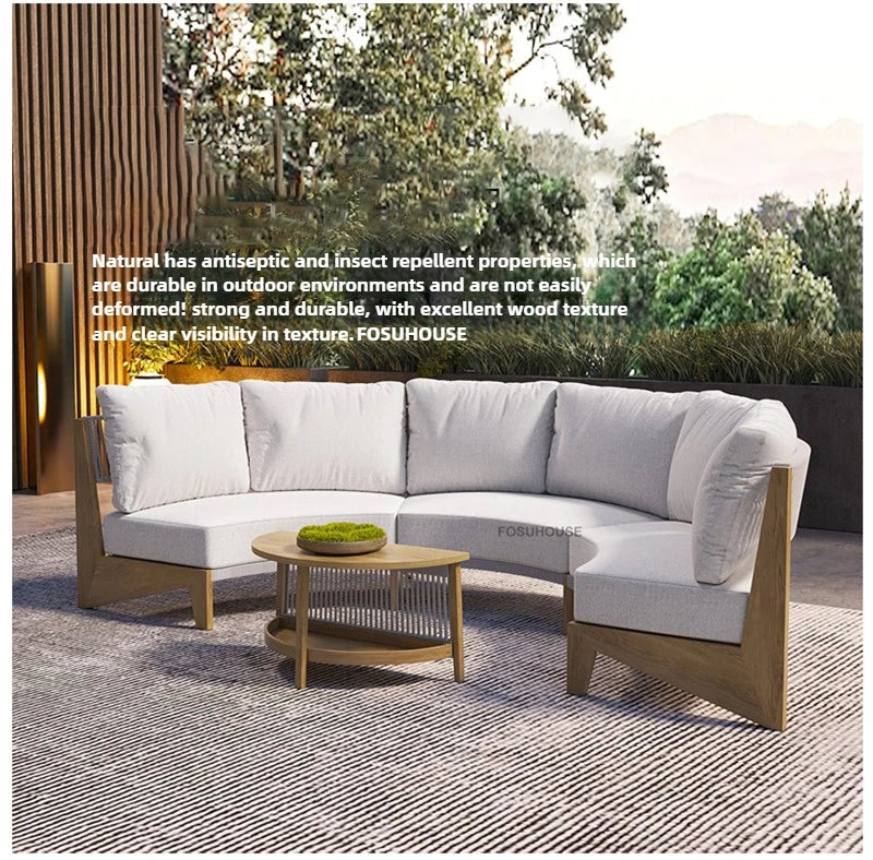 Designer Round Outdoor Sofas Combination Nordic Solid Wood Open-air Lounge Chair Home Patio Furniture Leisure Garden Sofa Chair